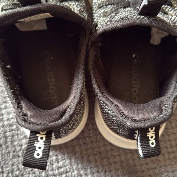 Adidas Cloudfoam Pure Black White Knit Slip-On Running Sneakers Size 6 - Picture 10 of 13